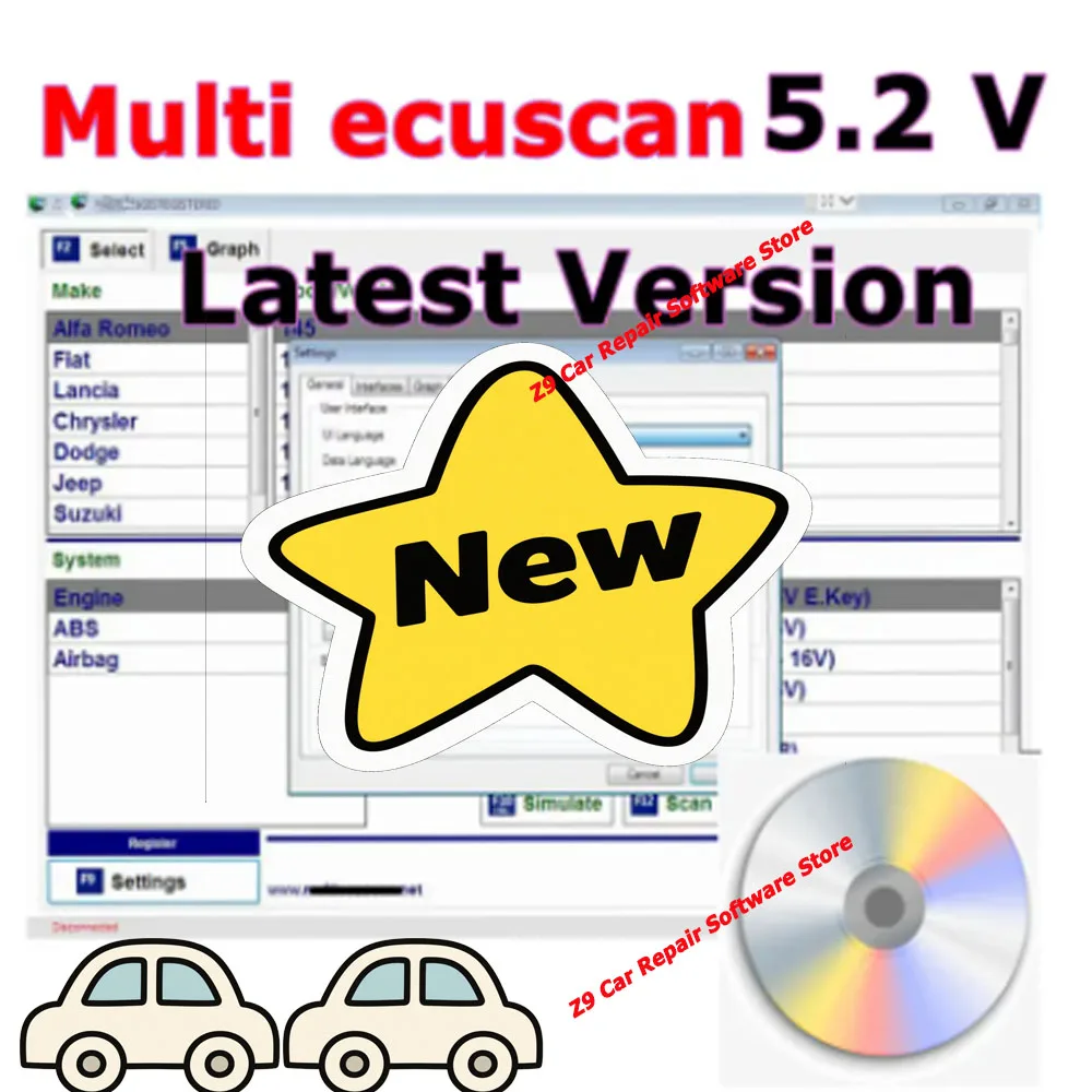 2025 حار! بيع Multiecuscan 5.2 لبرنامج Fiat Multiecuscan V5.2 لبرنامج الماسح الضوئي Fiat/Chrysler/Dodge/Jeep/Suzuki