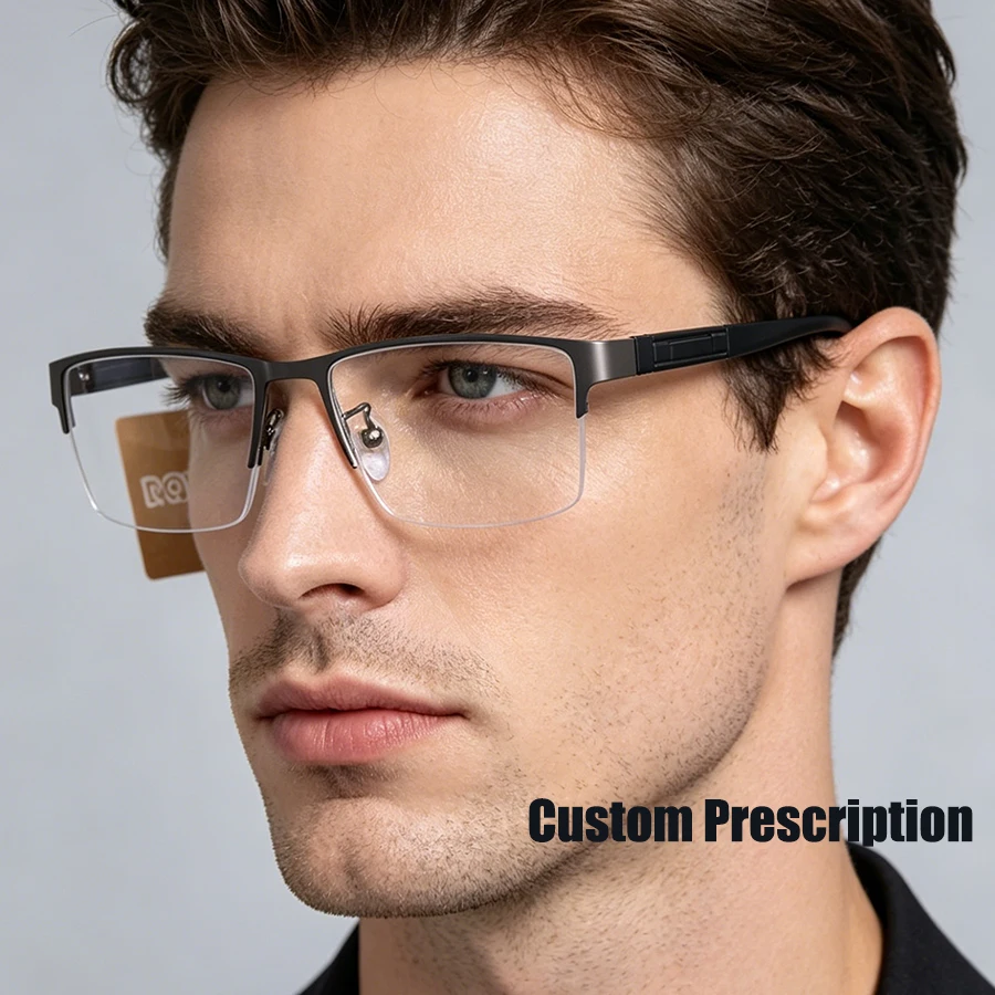 

Men's Custom Prescription Glasses Multi-Focal Progressive Photochromic Anti-Blue Light Myopia Hyperopia Reading Glasses 6609