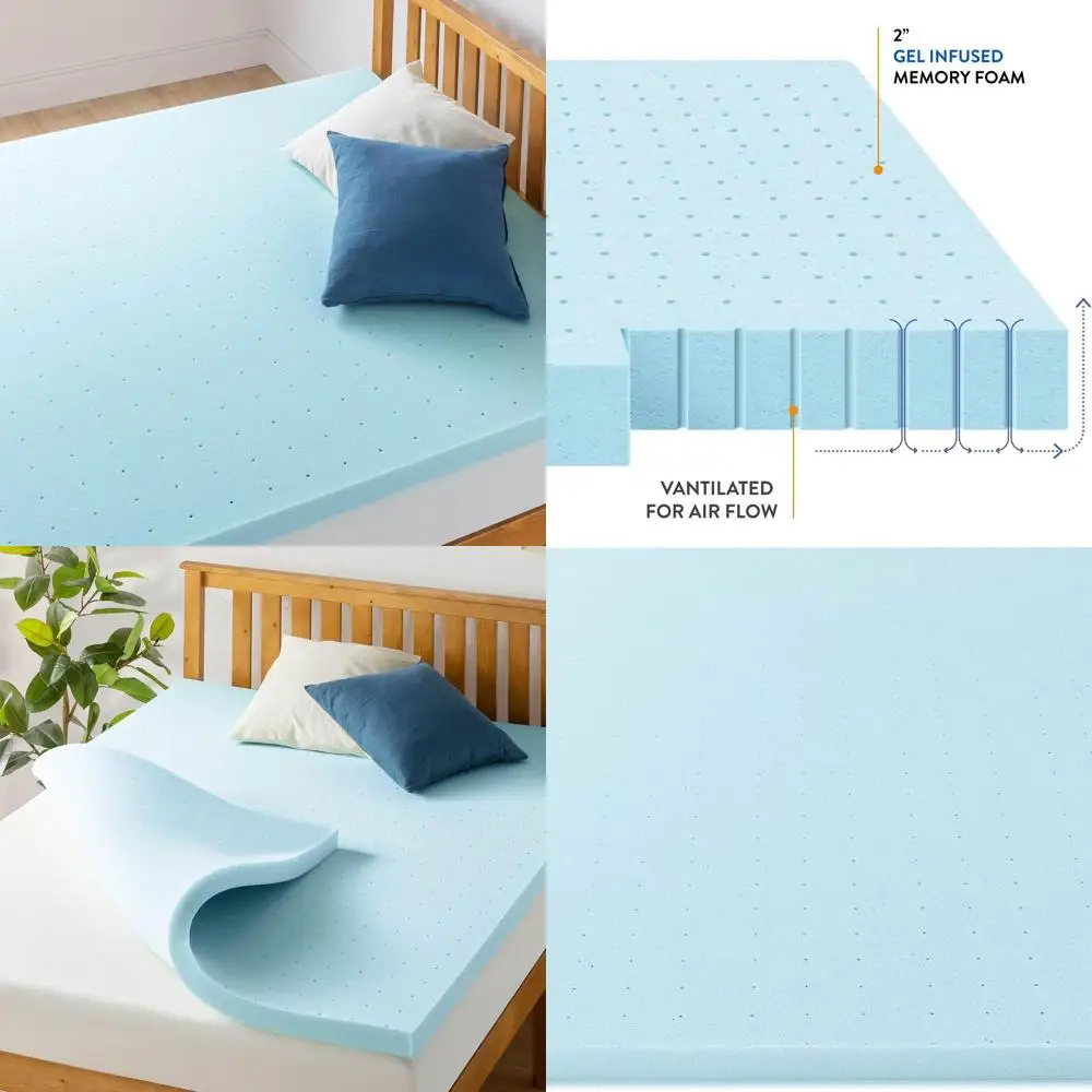 

King Size 2 Cooling Gel Memory Foam Mattress Topper, Ventilated, Dorm-Friendly, Blue
