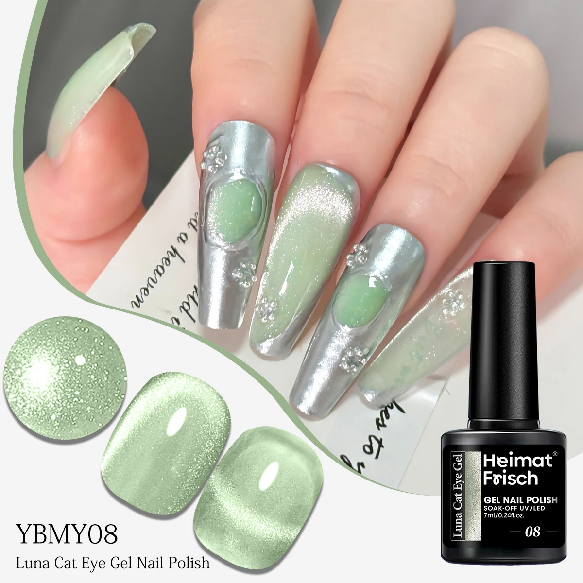 Smalto per unghie gel Heimat Frisch Single Bottle Moon White Cat Eye - Lucido e lucido, formula senza alcool, applicazione fluida, sui