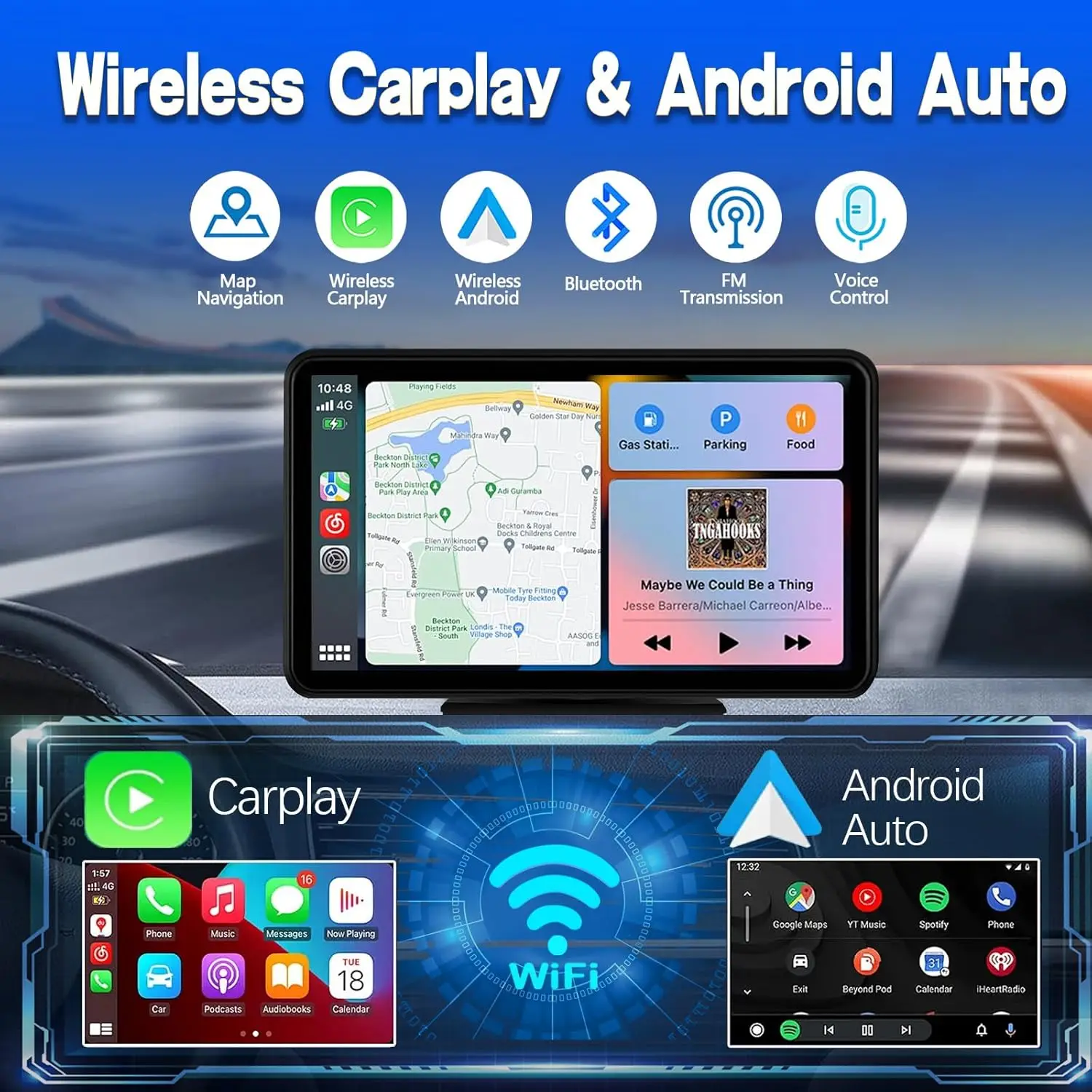 Car Play & Android Auto Car Audio HD Screen with 1080p Backup GPS Navigation/Mirror Link Fits All Cars