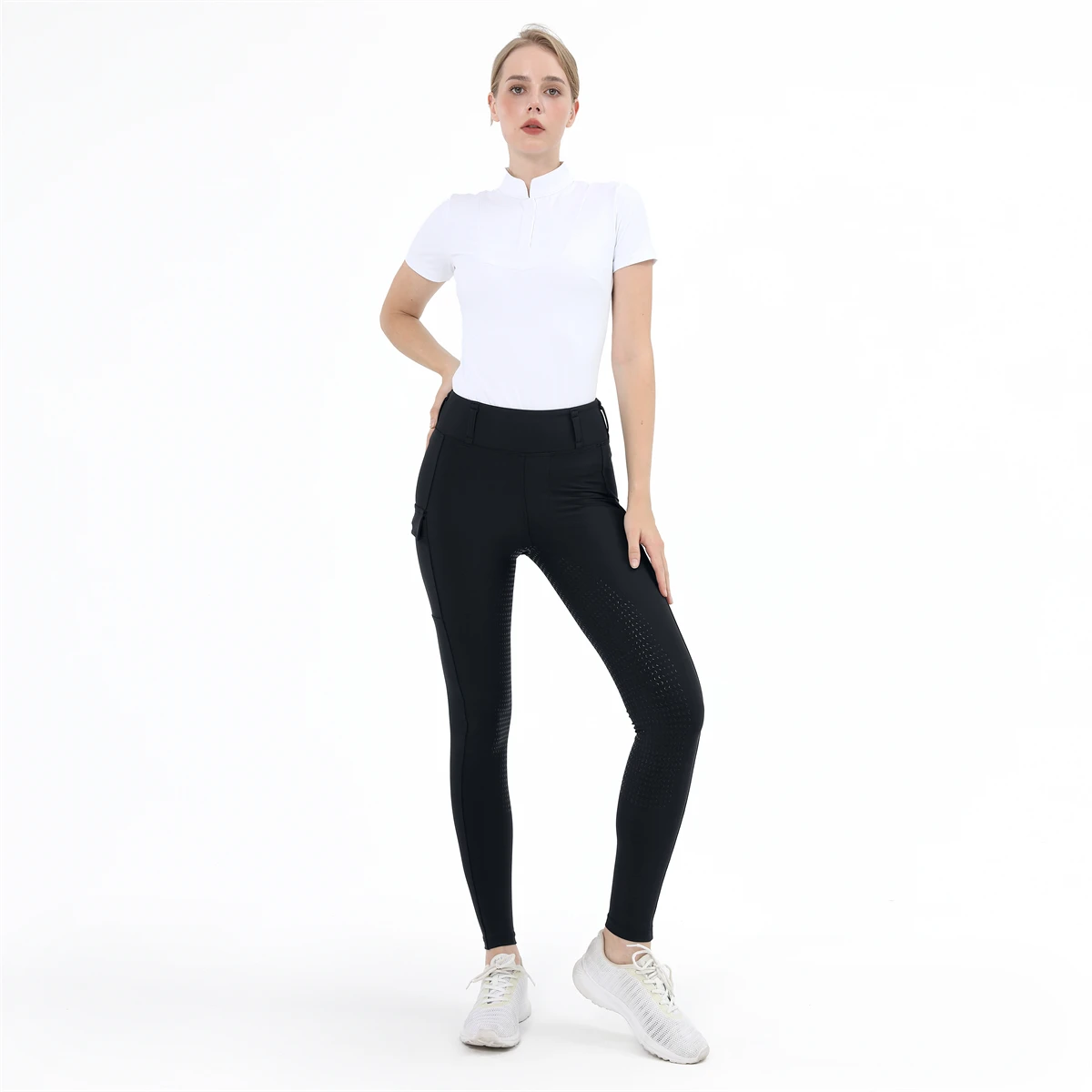 Pantalones blancos, mallas ecuestres, pantalones para montar a caballo, ropa ecuestre para mujer, medias negras, pantalones para montar con silicona