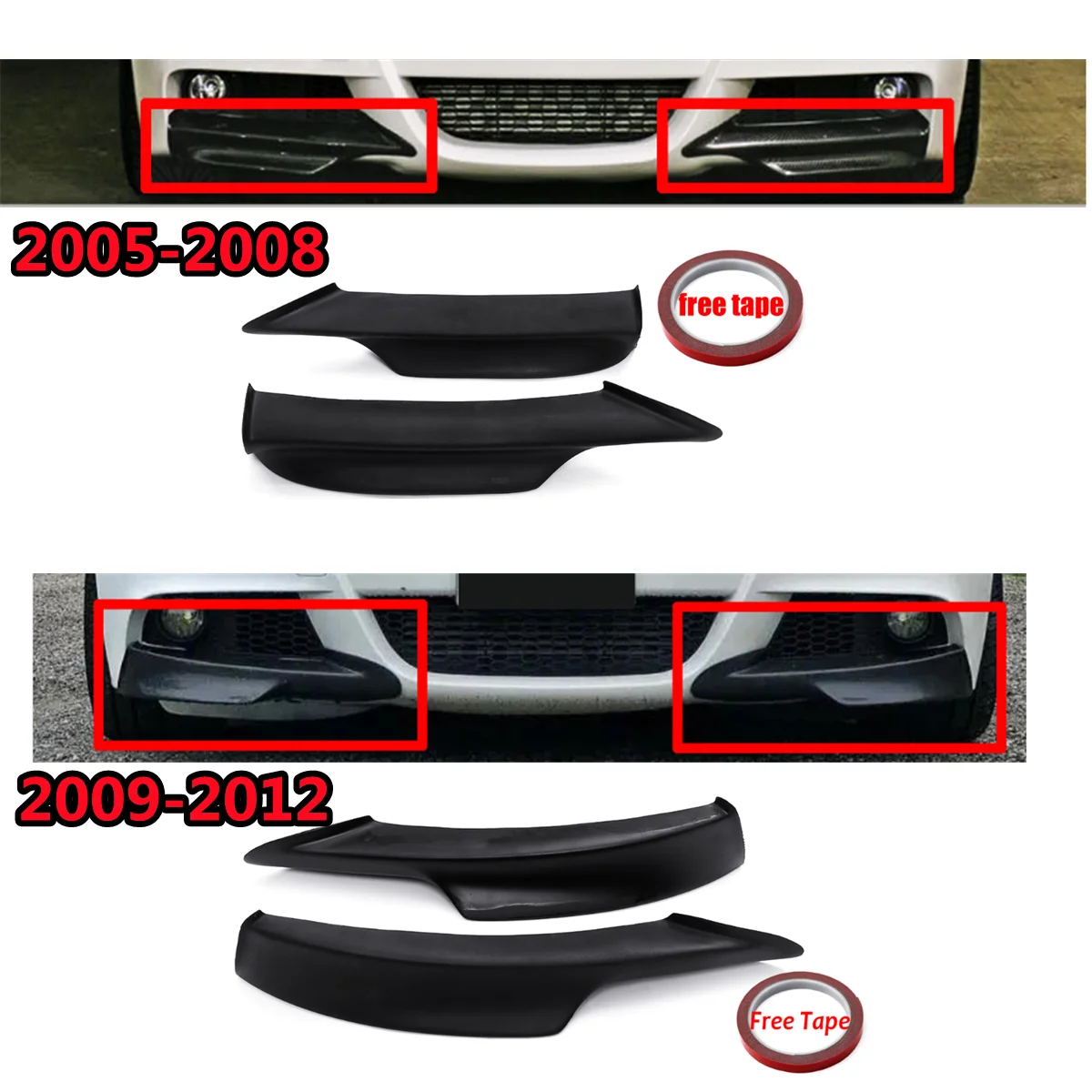 

Resin Fog Lamp Cover Front Canards Splitter For BMW E90 E91 3 Series M-Tech Bumper 2009-2012 Front Bumper Splitters Lip 2005-08