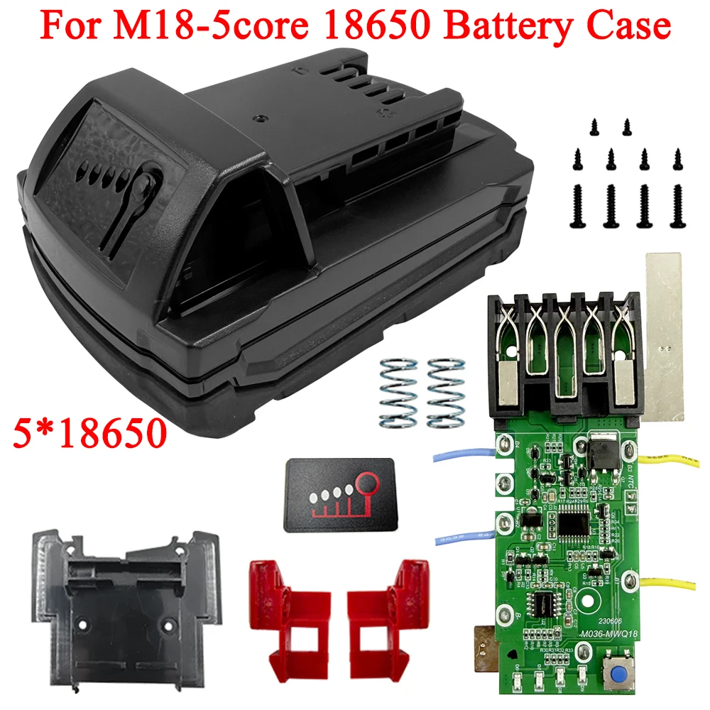 For M18 5 Ccore 18650 Power Tool Lithium Battery Shell Housings Case Box PCB Protection Circuit Board for Milwaukee 18V Battery