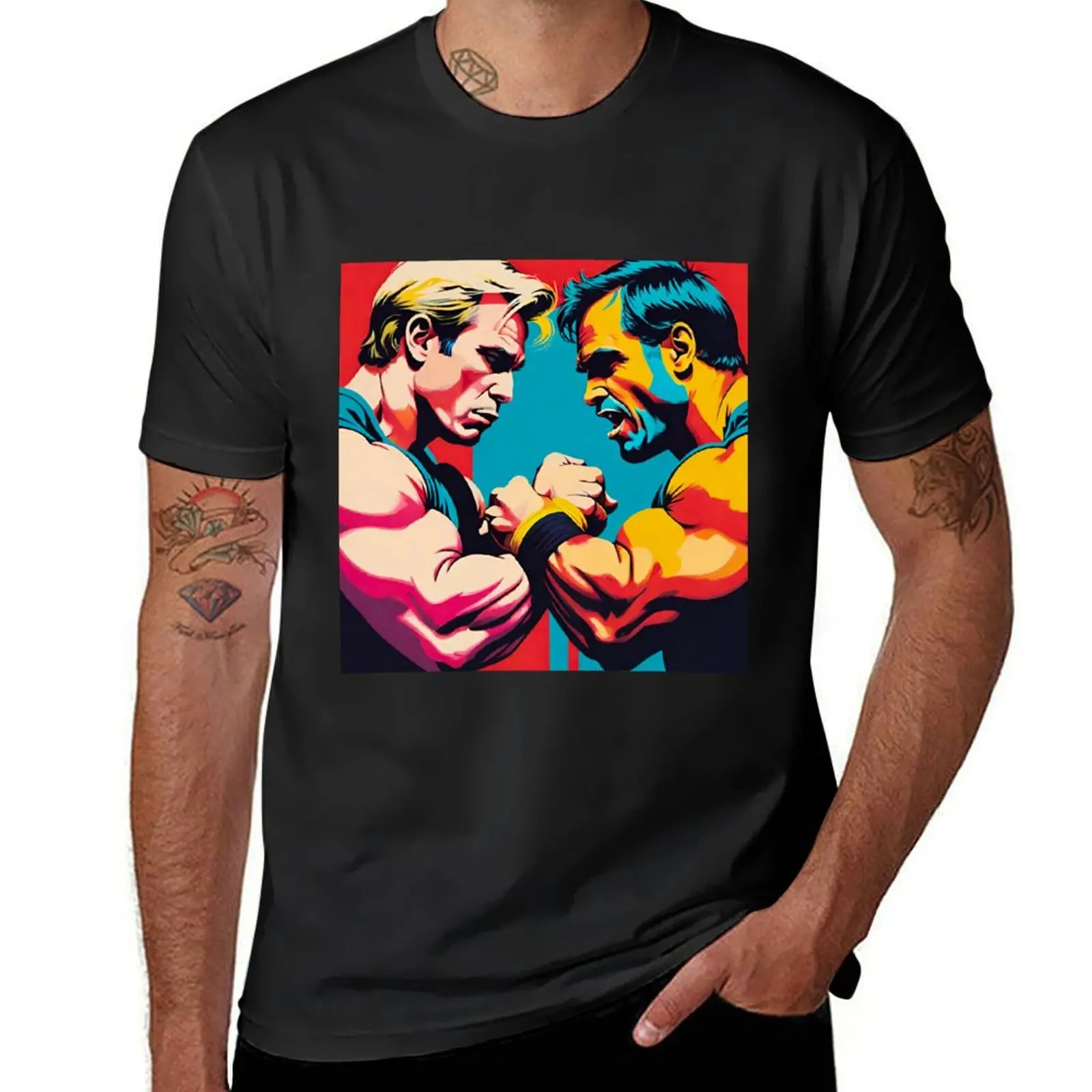 Battle of Strength: Two Arm Wrestlers Locked in Intense Contest T-Shirt korean fashion hippie clothes sweat shirts, men