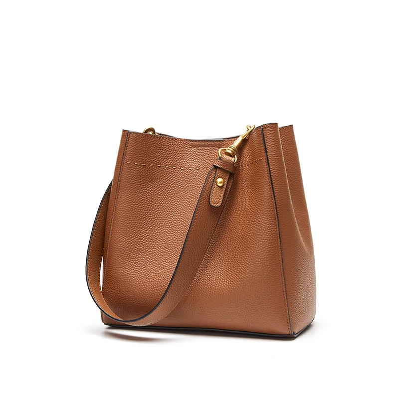 Imagem -02 - Mulheres de Couro Genuíno Bucket Bolsa 2023 Novo Couro Vintage Tote Feminino Grande Capacidade Versátil um Ombro Cross-body Mensageiro