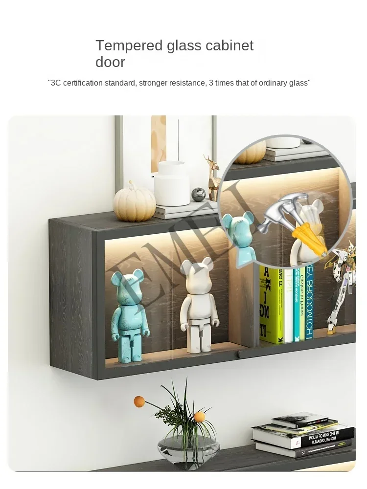 Glass wall storage bookcase wall hanging kitchen dining room shelf wall Lego figure display cabinet