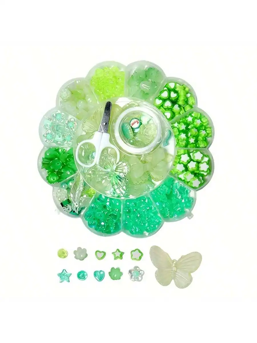 13 Boxes, Green Transparent AB Bead Set, Forest Theme, Spring, Bracelets, Necklaces, Rings, and DIY Various Small Accessories