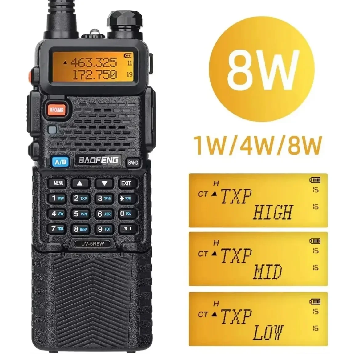 

UV-5R 8W Baofeng 3800mAh Walkie Talkie Tri Power Type-C VHF UHF Dual Band Long Range For UV5R K5 Portable Ham CB Two Way Radio