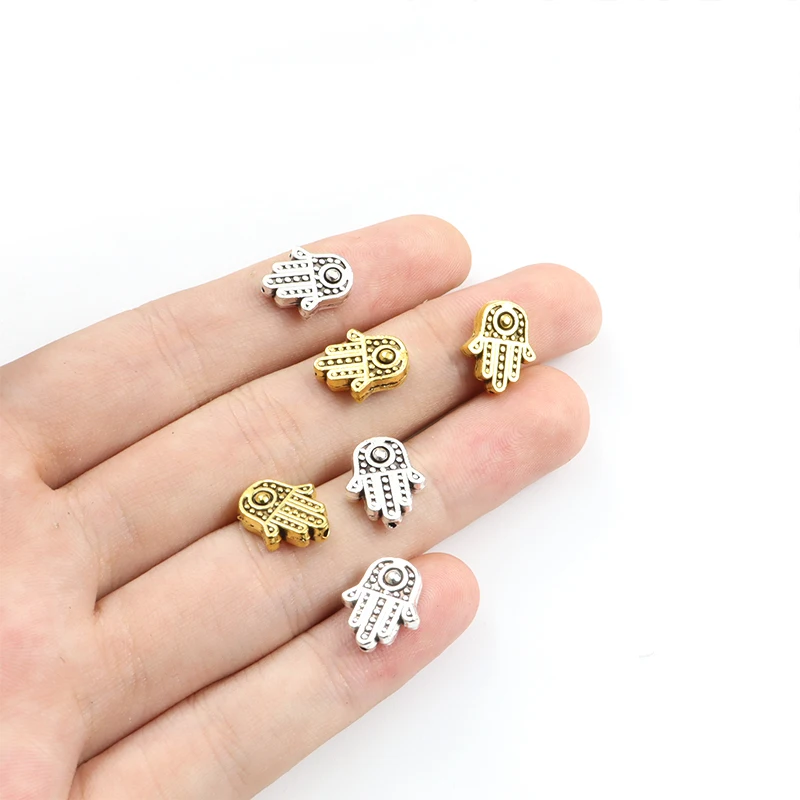 20pcs Vintage Fatima Hamsa Hand Spacer Beads Antique Gold/Silver Color Metal Loose Bead for Jewelry Making DIY Bracelet Findings