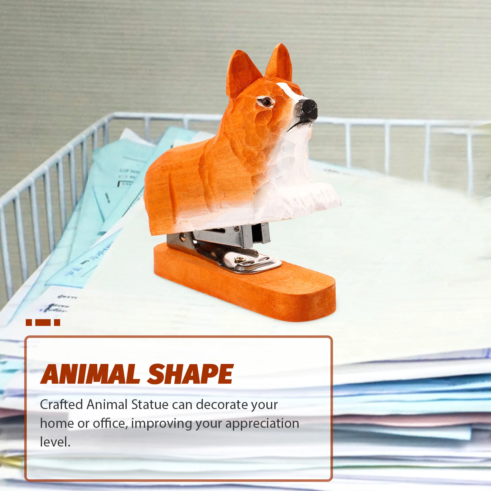 Wooden Stapler Adorable Hand Handheld Desktop Dog Shaped Animal for Home Stapling Tool