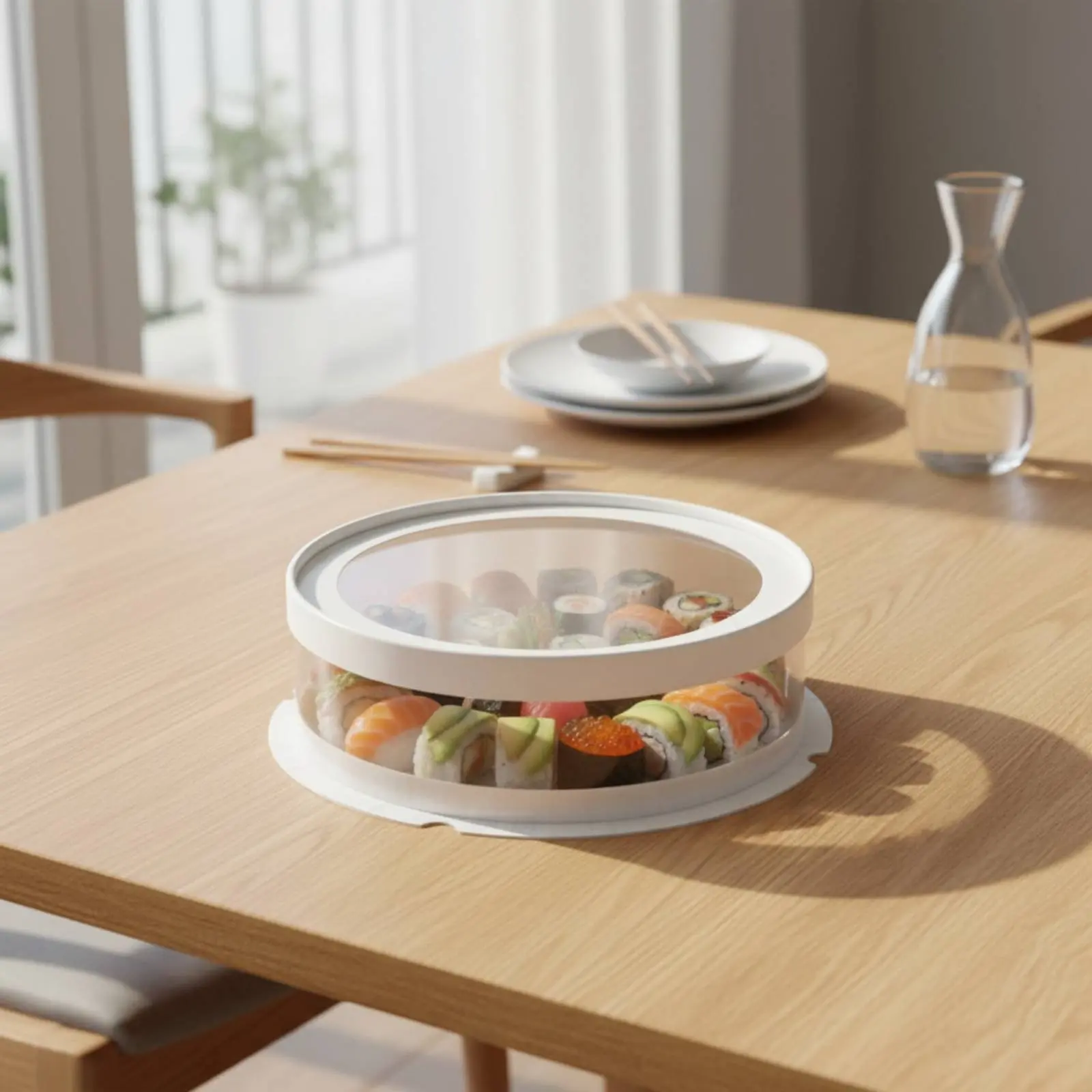 Immagine 4: Scatola Rotonda Trasparente per Sushi, Contenitore Monouso in Plastica Resistente all'Olio per Catering