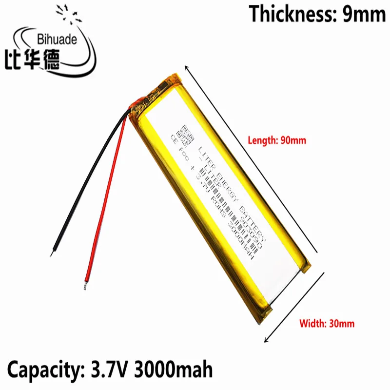Lithium Polymer Li-Po li ion 3.7V 3000mAh 903090 Rechargeable Battery Lipo cells For Electrograph PDA Portable Speaker toys