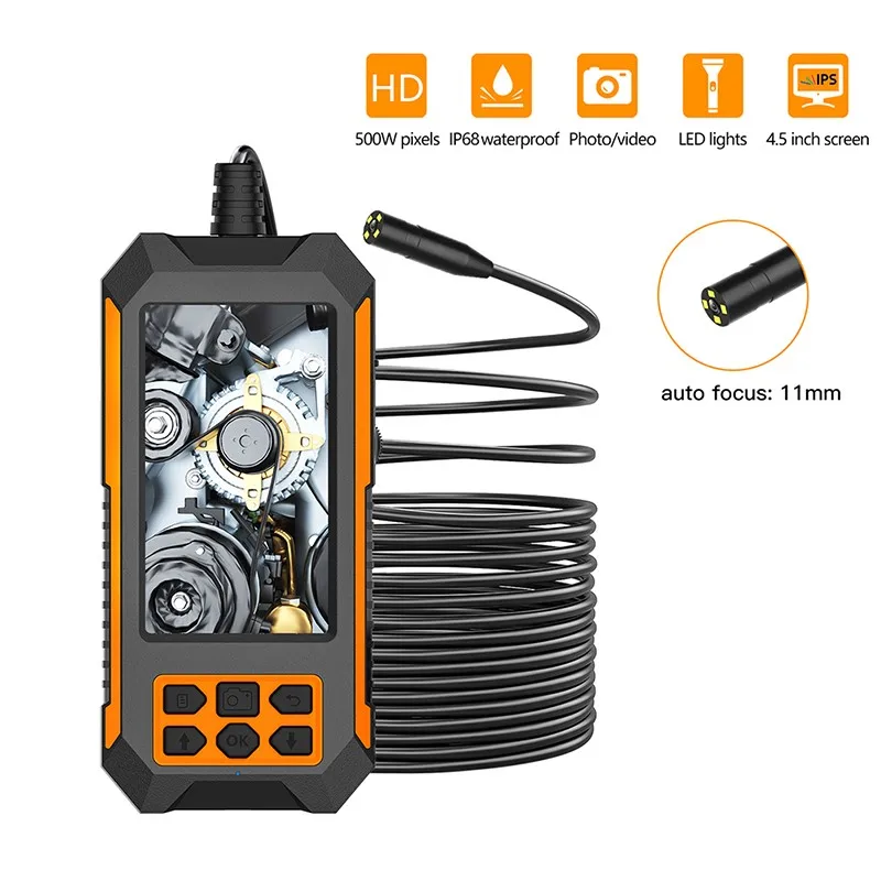 

DDCAMERA Industrial Endoscope HD 1080P 4.5 inch LCD Digital Borescope Inspection Camera 11MM IP67 Waterproof Snake Camera