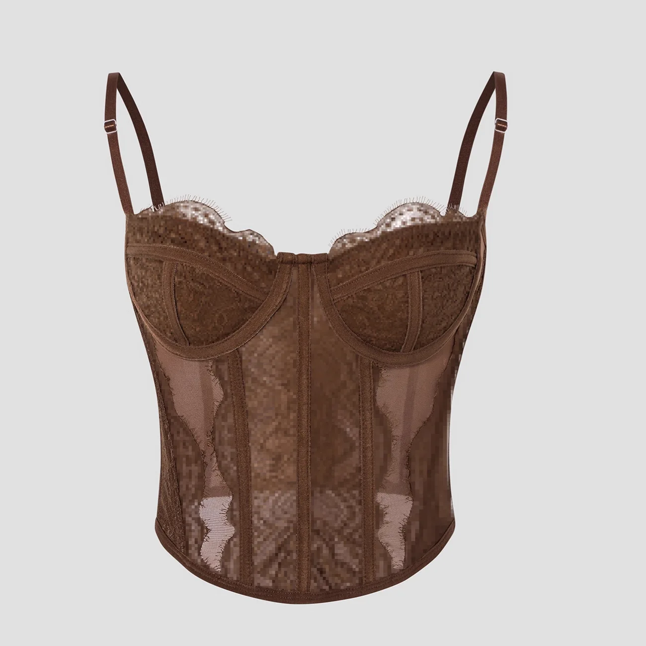 Hot Girl Gathered Tight Fishbone Eyelash Lace Perspective Shaping Top