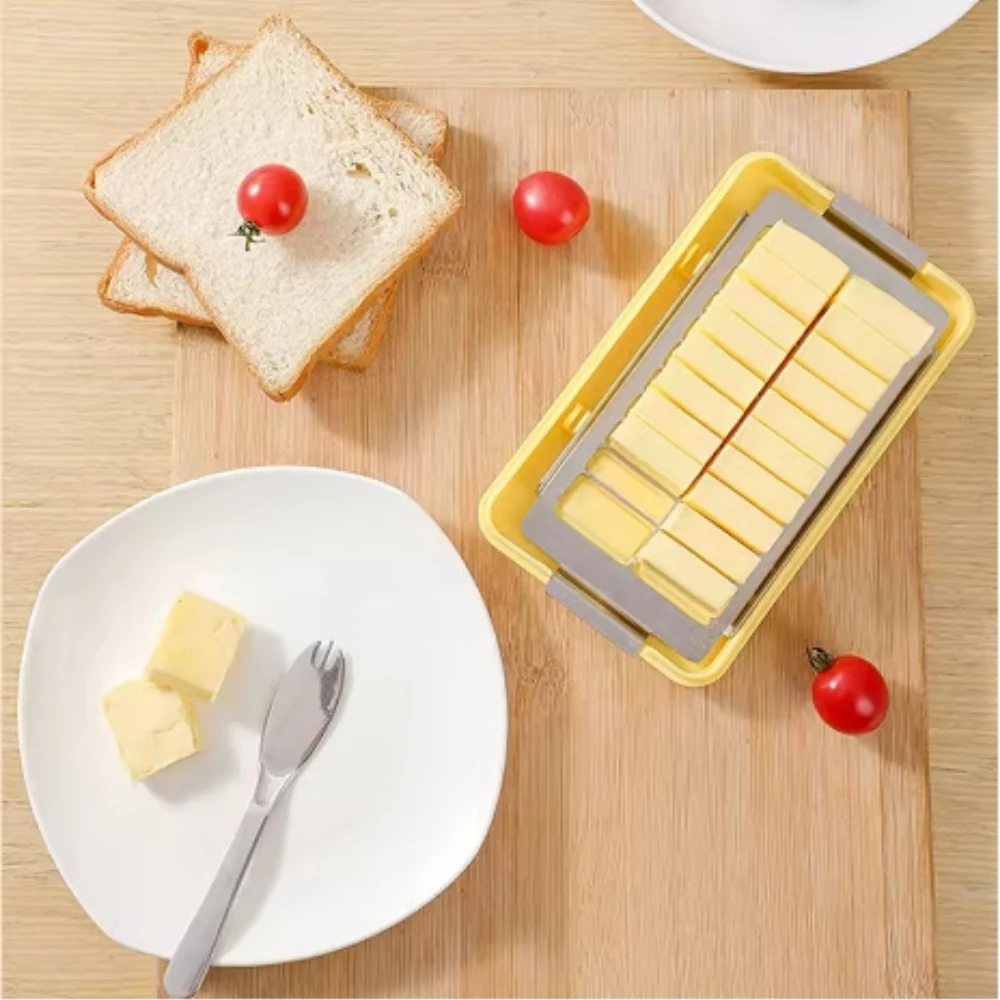 New Cheese Butter Cutting and Preservation Box with Lid, Butter Slicing Knife Disc, Butter Storage Container, Butter Cross Bowl