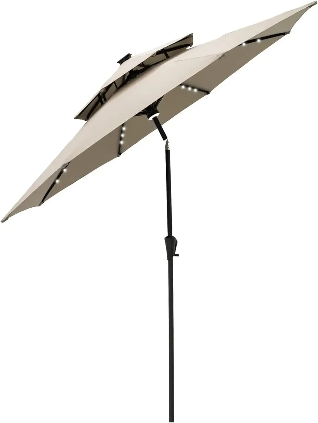 9 ft Double Top Solar Powered Outdoor Market Patio Table Umbrella with LED Lights and Tilt