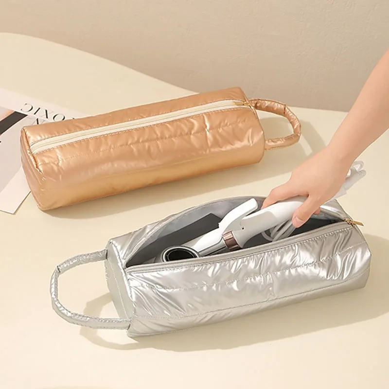 Heat Resistant Quilted Hair Curling Iron Storage Bag With Handle 210D Oxford Inner Hair Dryer Travel Hair Styling Organizer Bag