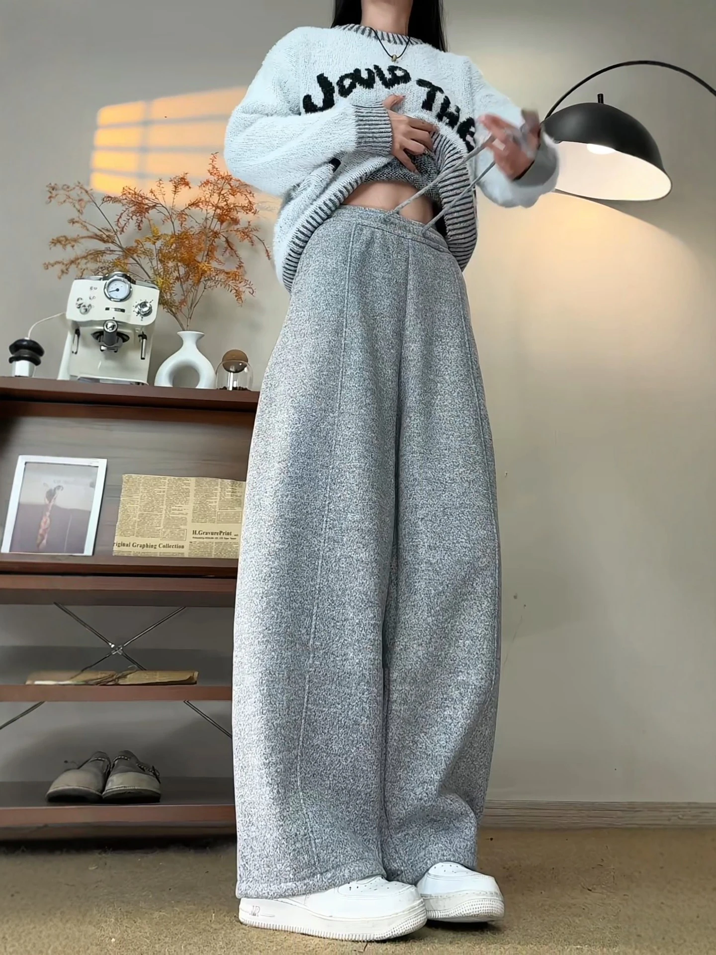 

American Sle Heavyweight Twill Wide Leg Sports Pants Men Women Autumn Winter Fce Thiened Straight Leg Baggy Casual Tro...
