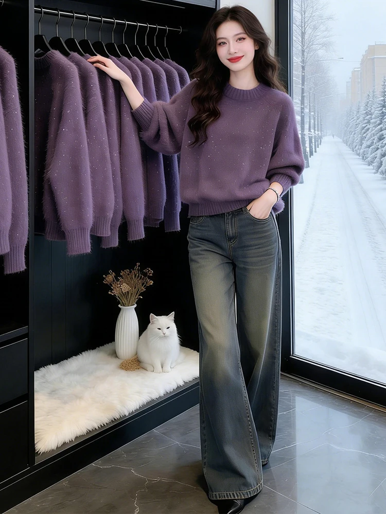 

Женский вязаный свитер с круглым вырезом, свободного кроя, в стиле Lazy Sle, для осени и зимы, повседневный, уникальный, красивый, модный, в стиле Francaise.