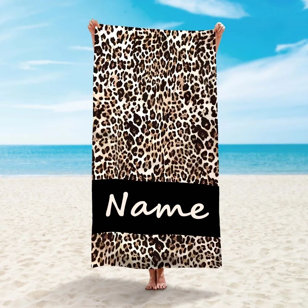 

Custom Name Leopard Print Beach Towel, Ultra Soft Quick-Dry, Super Absorbent Microfiber, Ideal for Beach, Pool, Camping & Travel