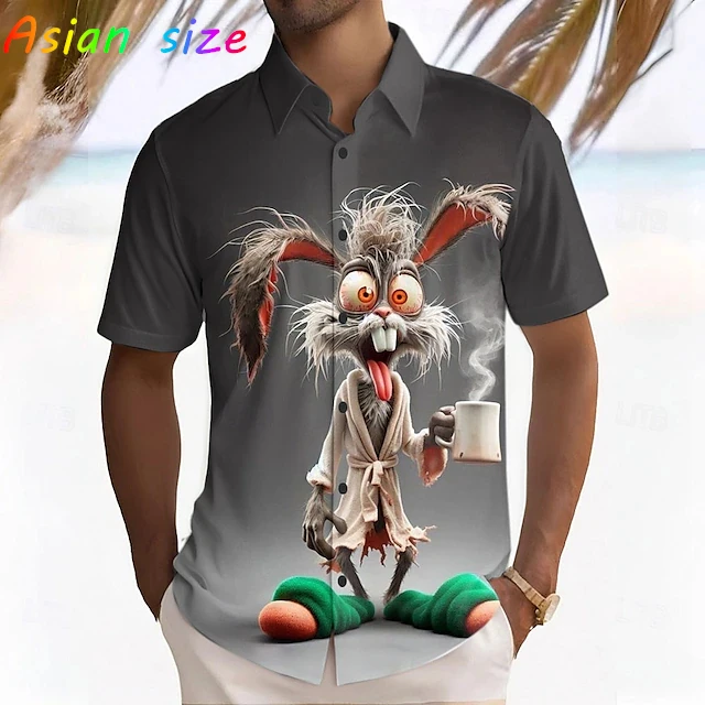 Fashion Funny Cartoon Animals Hawaiian Shirt For Men Goat Monkey Graphic Hawaiian Shirts Short Sleeve Button Down Shirt Camisa