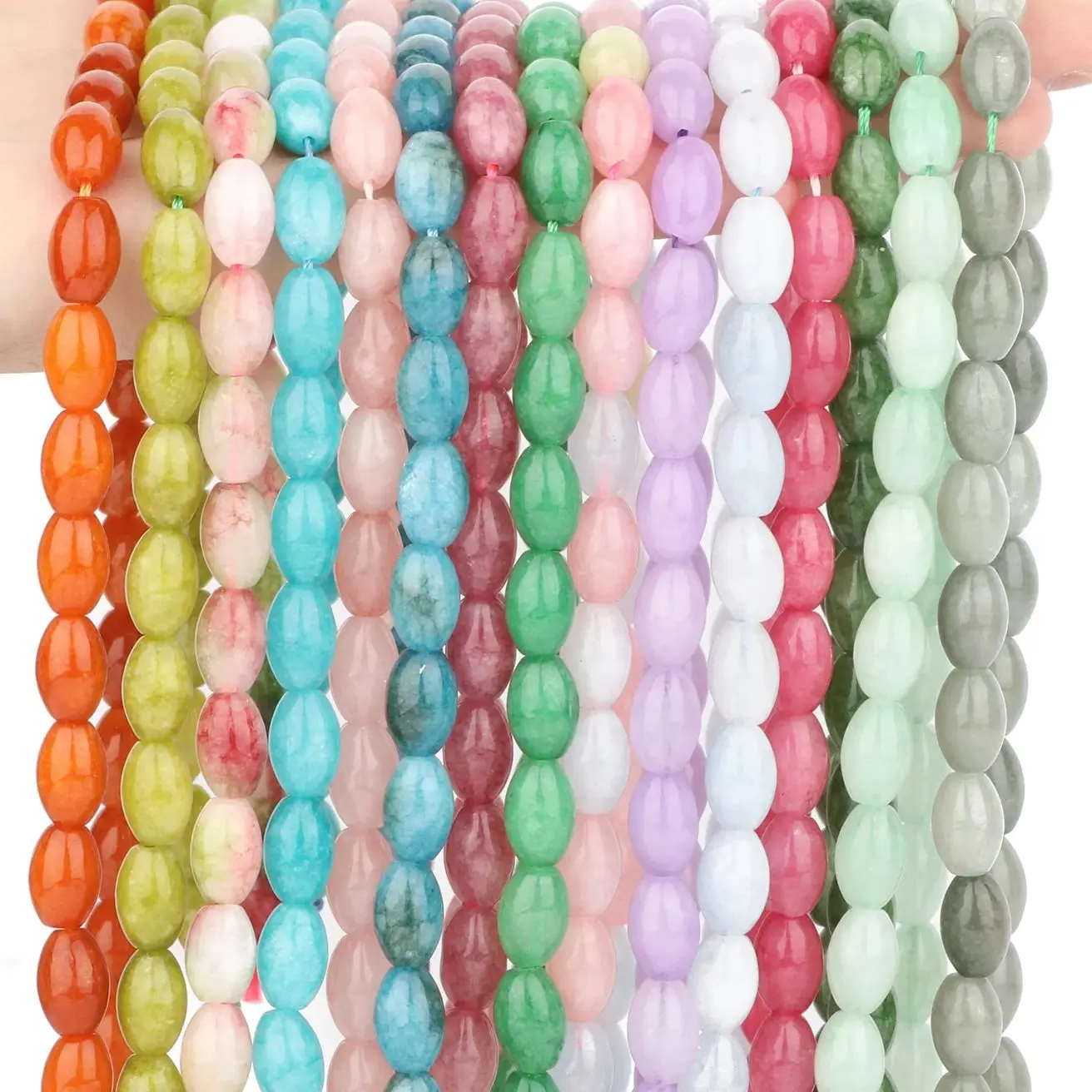 8x12mm Oval Shape Jade Beads Rice Tourmaline Amazonite Morganite Stone Loose Beads For Jewelry Making DIY Charms Bracelet