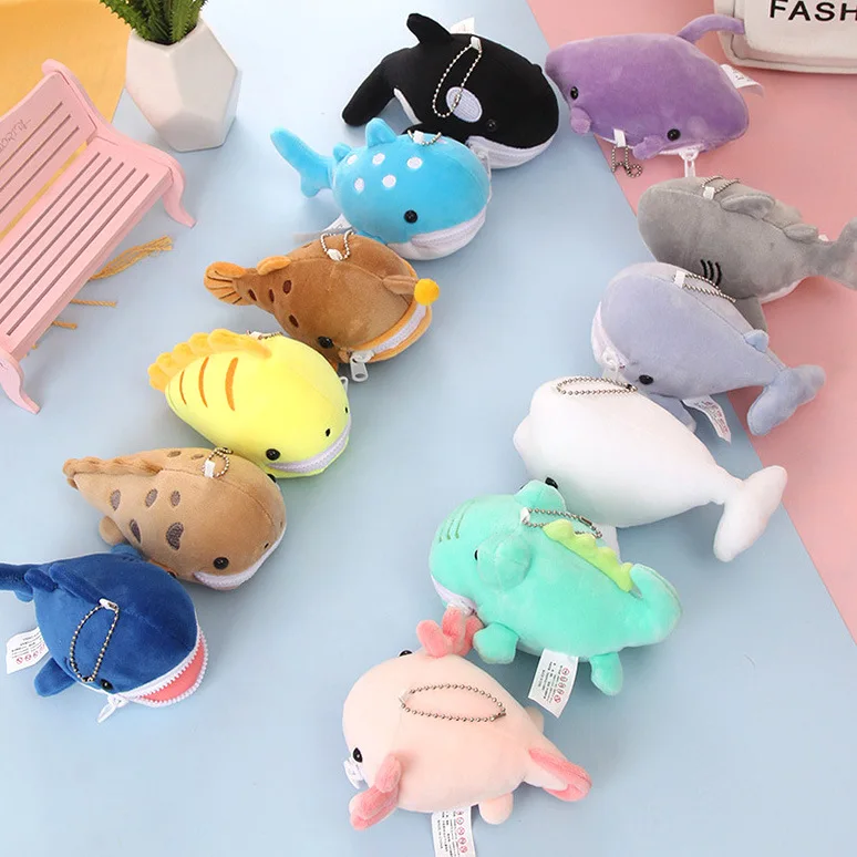 Cute Aquarium Creative Plush Hanging Bag Cartoon White Whale Toy Dolphin Shark Salamander Mini Wallet Pendant