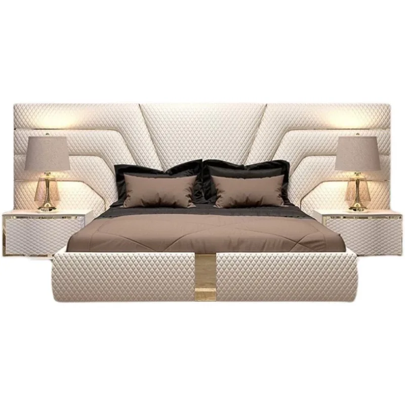 Italian style light luxury bed modern simple leather art bed Hong Kong style villa master bedroom creative furniture