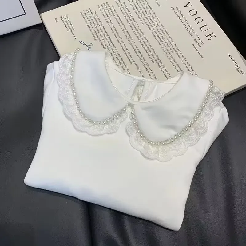 

Girls Baby Shirt Autumn/Winter New Fashionable Children's Lace Doll Neck Long sleeved Shirt Girls' Korean Edition Bottom Shirt