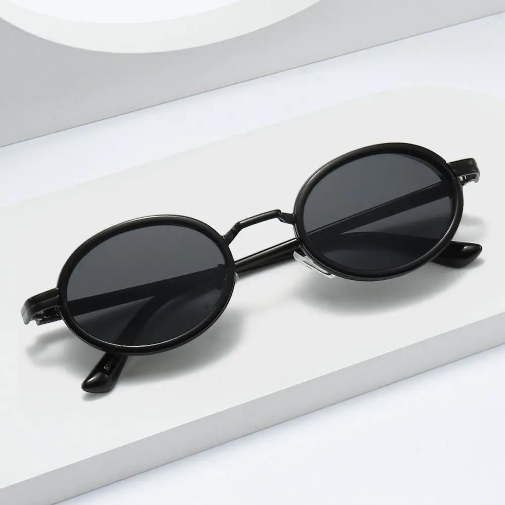 Fashion Metal Frame Oval Sunglasses Hip-Hop UV400 Small Frame Sun Glasses Punk Shades for Women Men