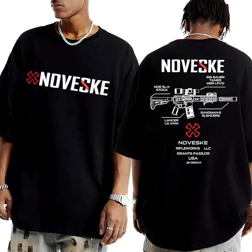

2025 New in harajuku vintage Gun Noveske Double Sided print T shirt Men Women Oversized short sleeve T-shirts Unisex Cotton Tops