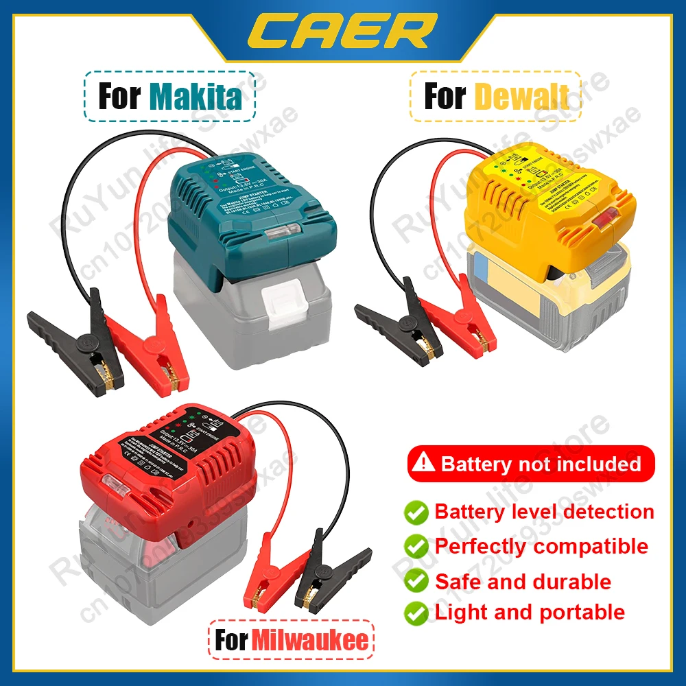 Jumper Cables Car Jump Starting Adapter for Makita/Milwaukee/Dewalt 18V Lithium Battery Cigarette Lighter Auto Booster Tool