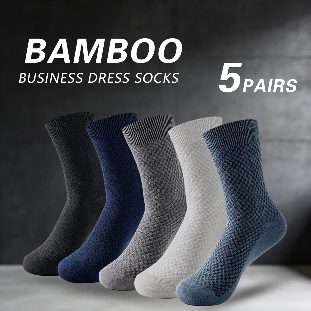 5 Paar Herrensocken aus Bambusfaser, klassische Business-Crew-Socken, Frühling und Herbst, lässig, bequem, atmungsaktiv, Kompressions-Bambussocken