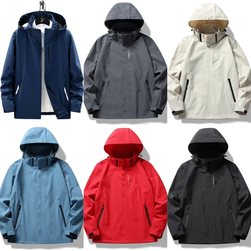 Outdoor Waterproof Windbreaker Men's Tactical Detachable Cap Camping Fishing Coat New Spring plus size Casual Lightweight Jacket