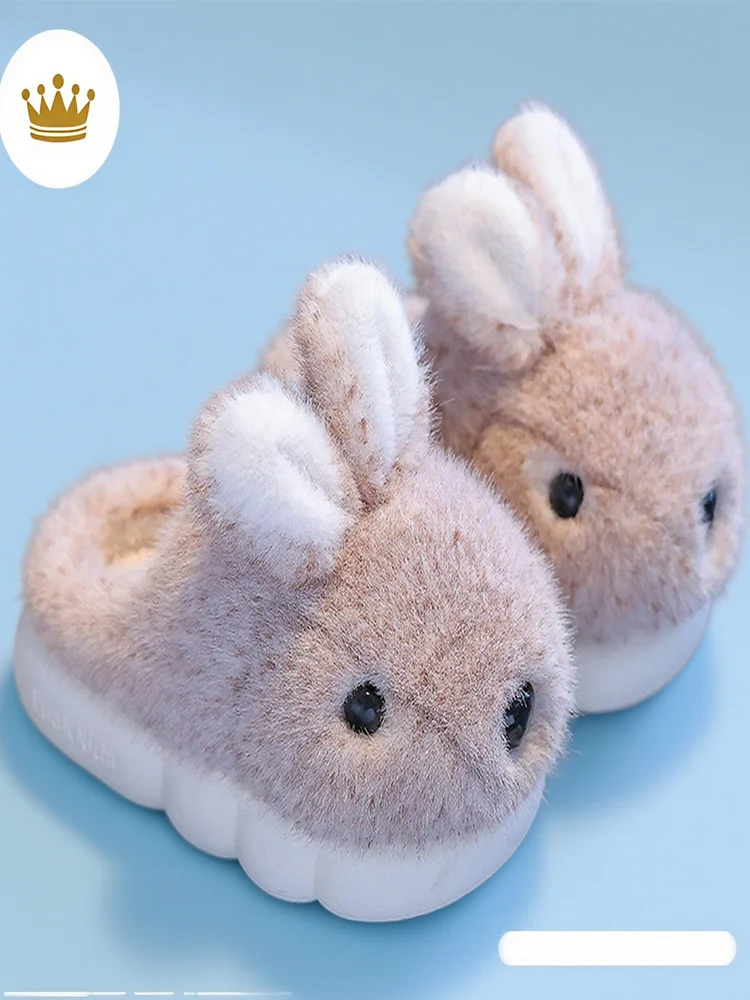 

Теплые плюшевые зимние детские хлопковые тапочки с милым кроликом, домашние тапочки для мальчиков и девочек, уютный комфорт в помещении