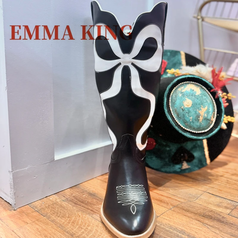 الوردي القوس الأحذية الغربية النساء منتصف الارتفاع كعب الركبة عالية التمهيد السيدات الشتاء أشار تو سحب على الأحذية السيدات أحذية أنيقة كبيرة 44