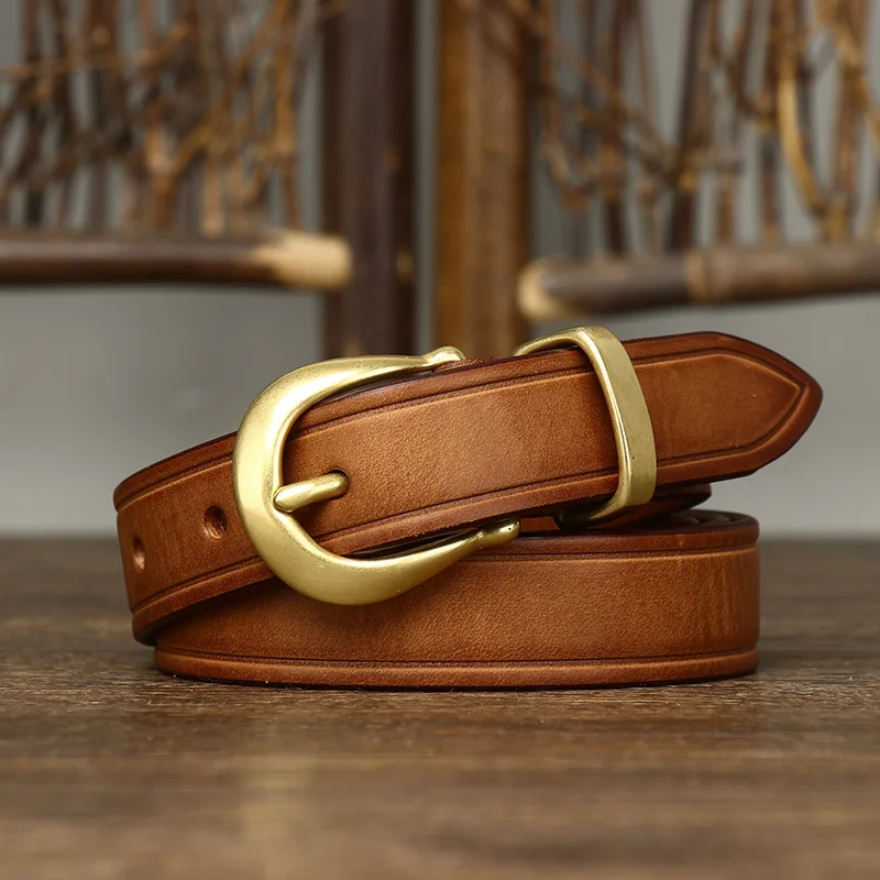 2025 New Leather Belt Women's Korean Version Trend Versatile Personality Retro First Layer Pure Cowhide Jeans Belt Women 2.4CM