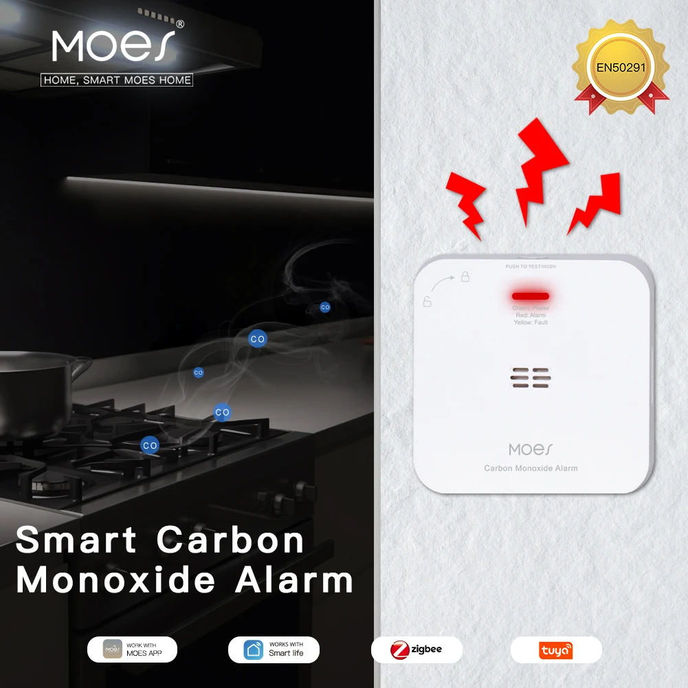【セール中】MOES Tuya ZigBee CO 検知器警報器ガス漏れ一酸化炭素検知器ワイヤレス家庭用ガスサイレン警報センサースマート安全ホーム