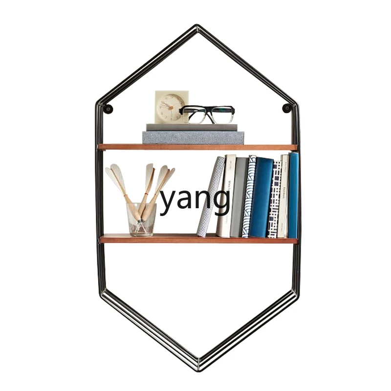 

LT simple wrought iron wall shelf creative wall hanging solid wood bookshelf living room display shelf