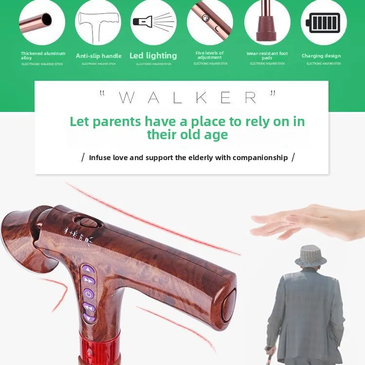 Folding Cane, Elderly Walking Stick, Telescopic Multi-functional, Climbing Stick, Alarm, Ultra-light Portable, 4-Point Support