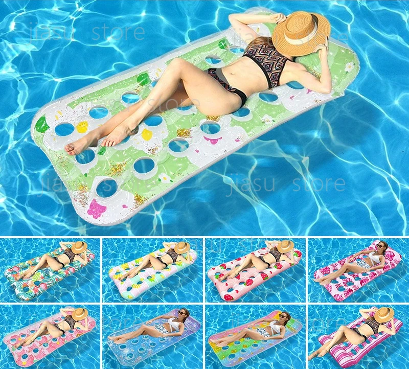 

Single/Double Eco-Friendly Thickened PVC Pool Float Leaf Pattern Heart Hole Inflatable Floating Bed