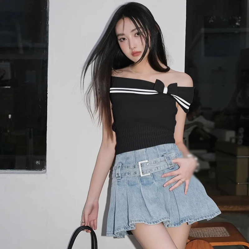 Knitted Crop Top Summer Women's Tank Top Slim Temperament Korean Version