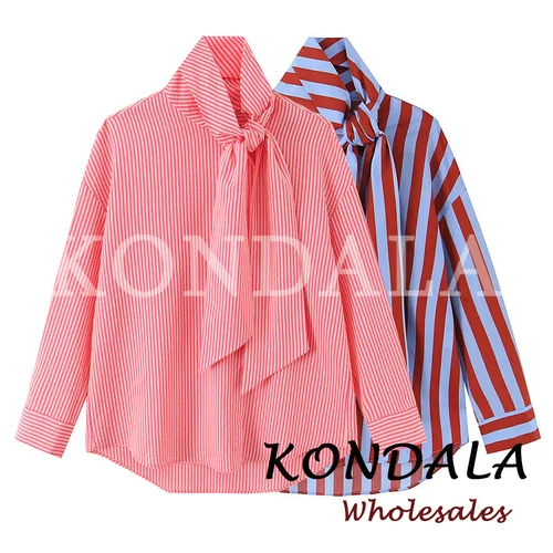 Imagen 2 del producto Camisa Asimétrica Casual a Rayas Vintage KONDALA para Mujer, Moda Primavera 2026, Camisa de Un Solo Pecho, Estilo Urbano Chic