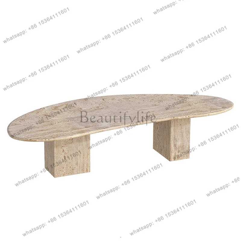 

Средневековый кофейный столик из натурального травертина геометрической нестандартной формы, французский мраморный чайный столик