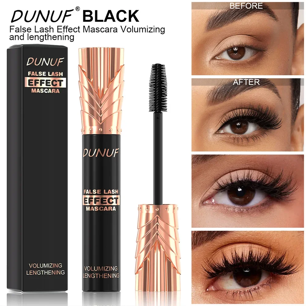 DUNUF 24H wasserfeste Wimperntusche mit schwarzer Seidenfaser-Verlängerungseffekt für voluminöses weibliches Make-up