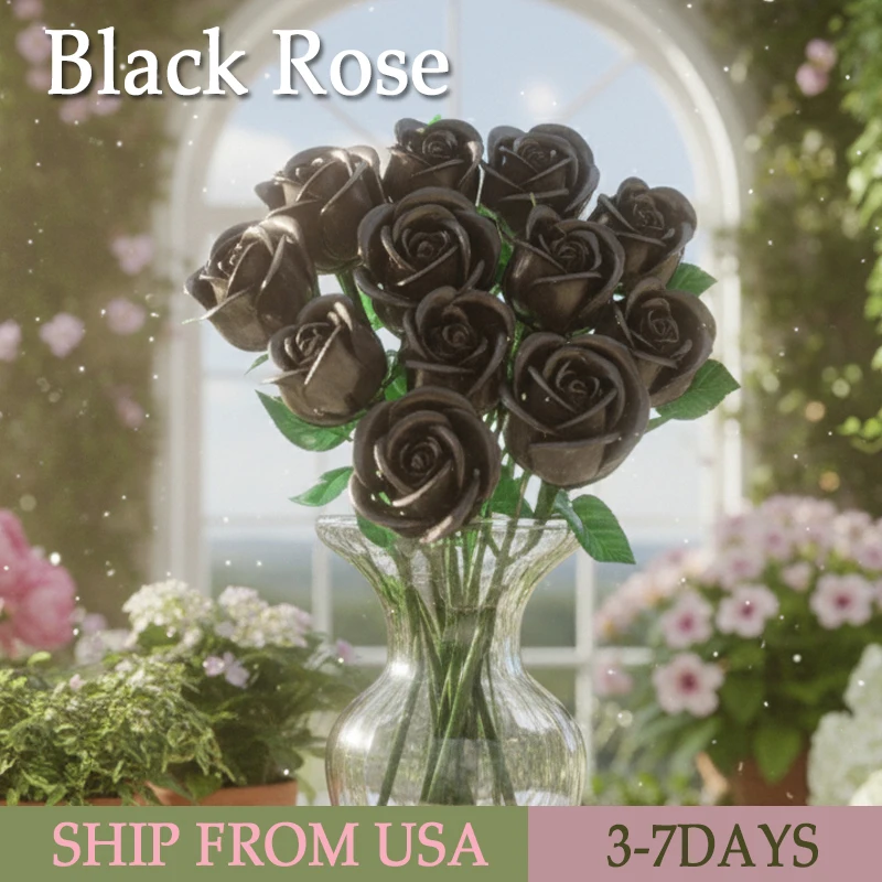 

Black Rose Bouquet Building Blocks Artificial Decorative Flower Bricks Toys Ideal Halloween Christmas Anniversary Birthday Gifts