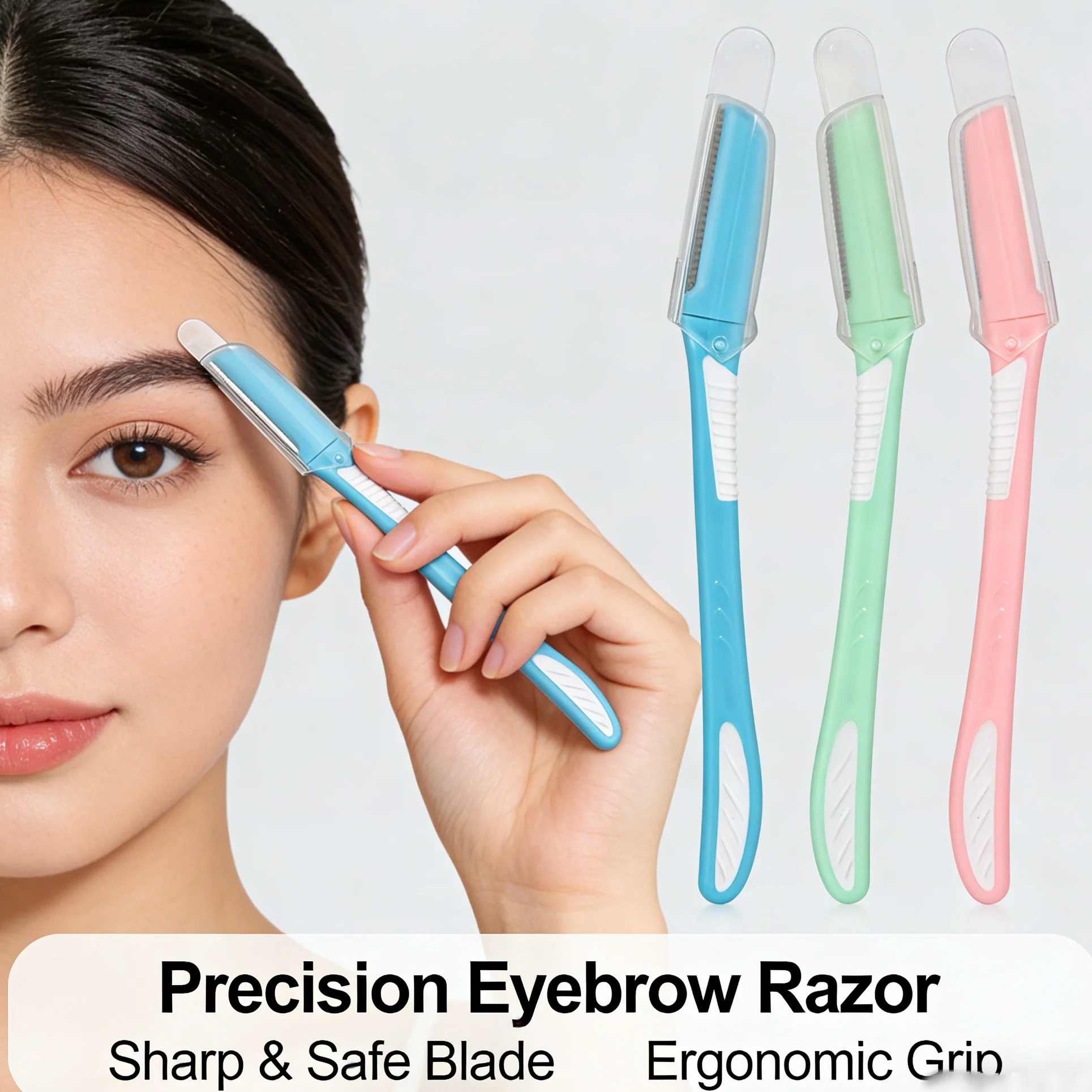 3-piece safety grooming razor set for eyebrows, beginner-friendly eyebrow razors, assorted colors, beauty accessories.