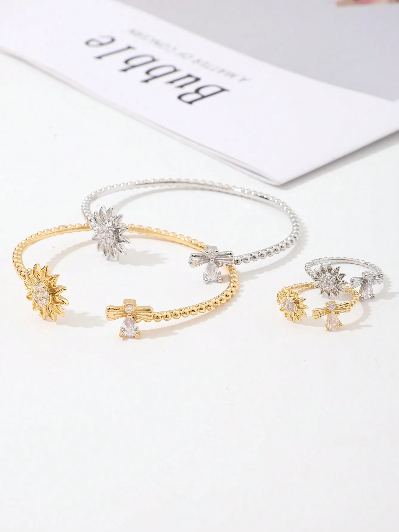 1 new personalized all-match Sunflower subtle opening bracelet ring set