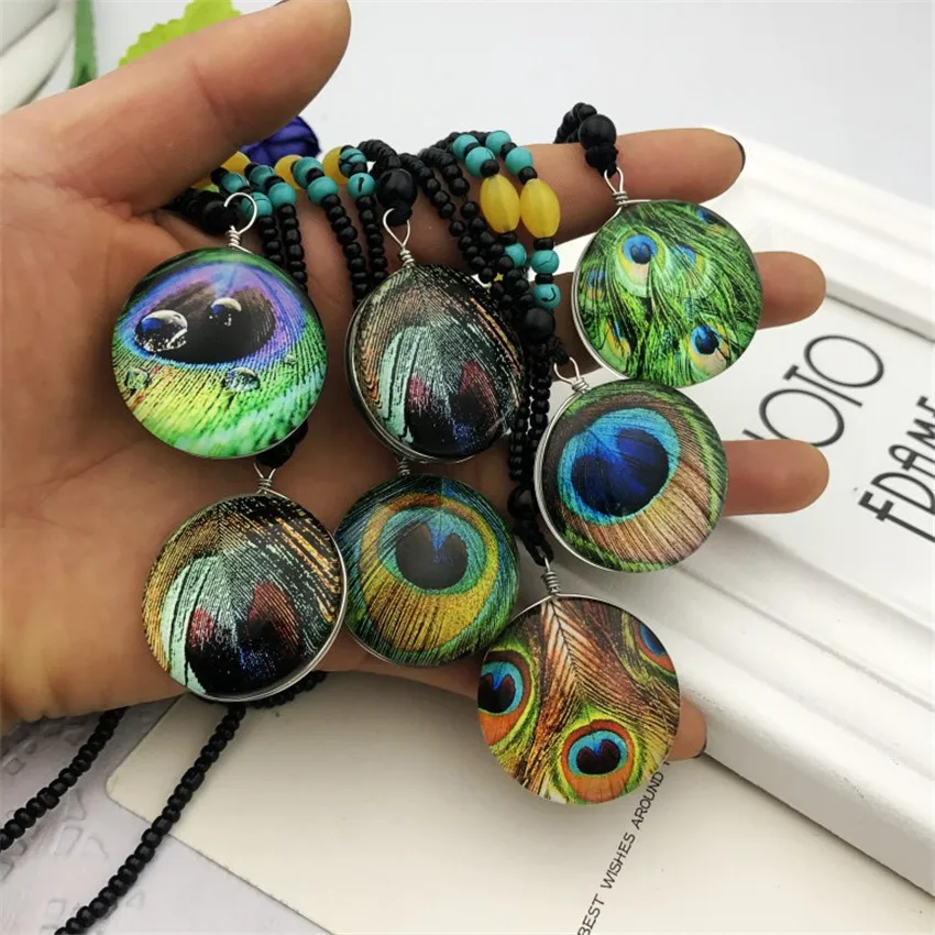 Ice and Fire Phoenix Yin Yang Aurora Necklaces Double Sided Glass Ball Pendant Fashion Chains Necklace Women Men Cool Jewelry